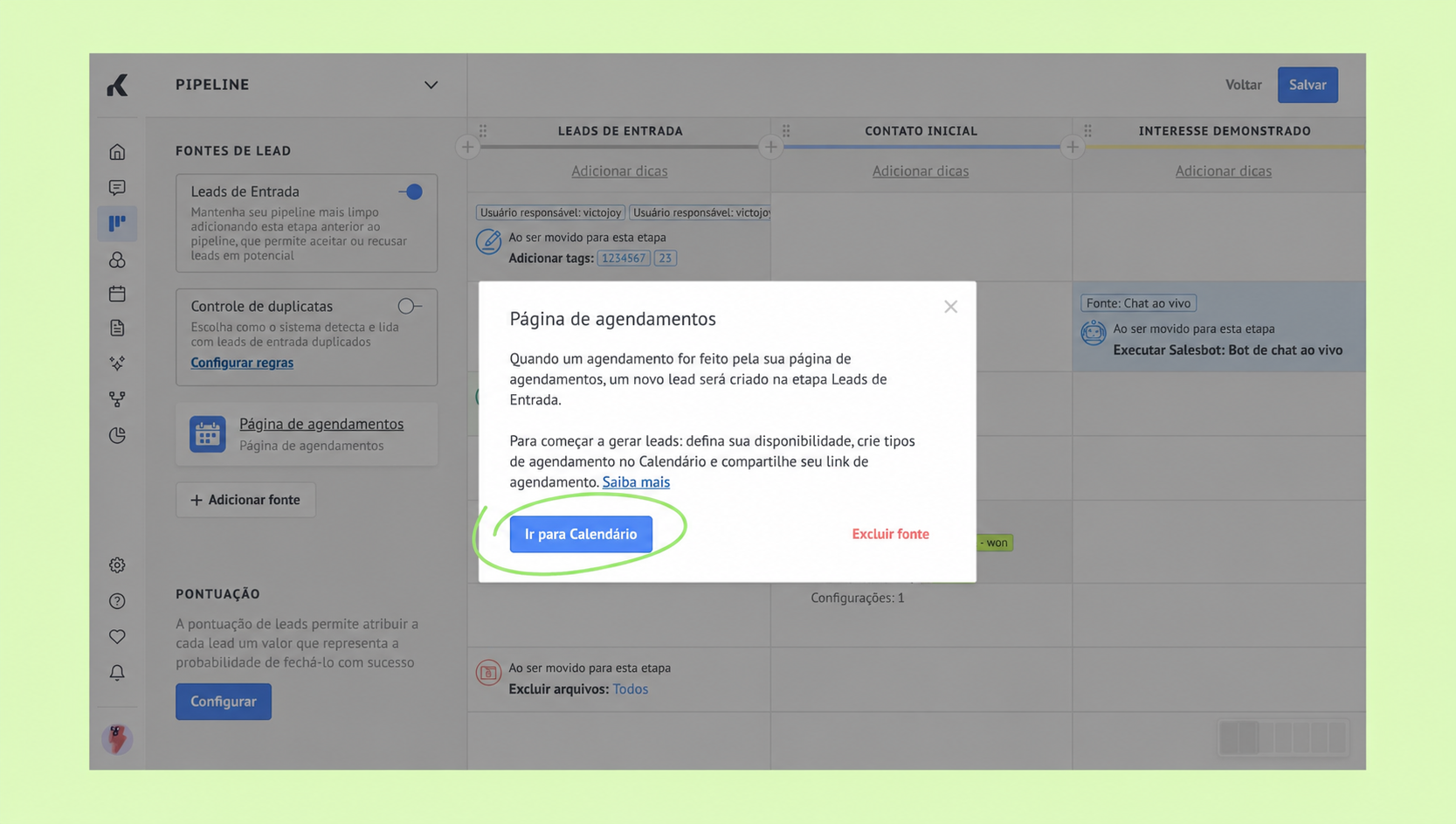 Instructions for scheduling leads with a button to access the calendar page.